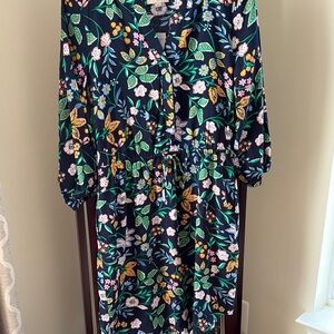 LOFT Black and Green Puff Sleeve Sundress